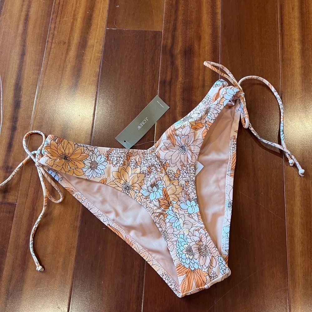 New‎ NWT J.Crew Orange Bikini Bottom Floral Print String Side Ties Swim Size XXS